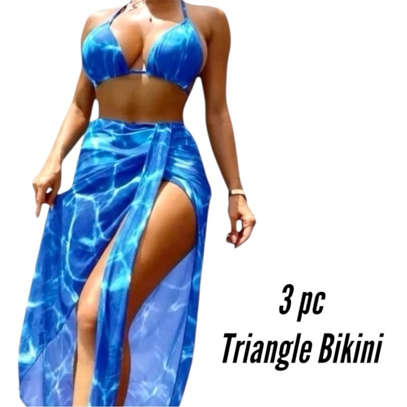 Tie Dyed Maxi Sarong & Triangle Bikini Royal & Blue White Size X…Beach Lounge - Picture 1 of 10